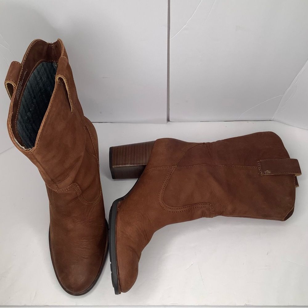 Born Crown Allegra Brown Leather Heeled Western,Boho Women Mid Calf Boots Sz 7.5